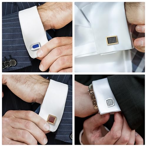 wynameleri Cufflinks Set 6 Pairs for Men, Business Formal Shirts Buttons Cuff Link Packed in Case - color: B0206009