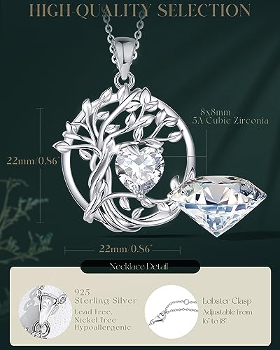 FANCIME Tree of life Birthstone necklace Sterling Silver Pendant Birthstone Necklace Gemstone Anniversary Birthday Jewelry Mothers Day Gifts for Mom Her Wife - color: Apr.-CZ