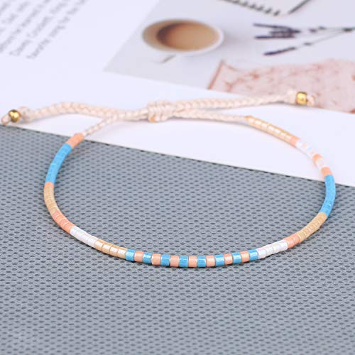 KELITCH Women Friendship Bracelet Seed Beads Miyuki Thin Strand Bracelets Adjustable Boho Jewelry - color: Beige 62L