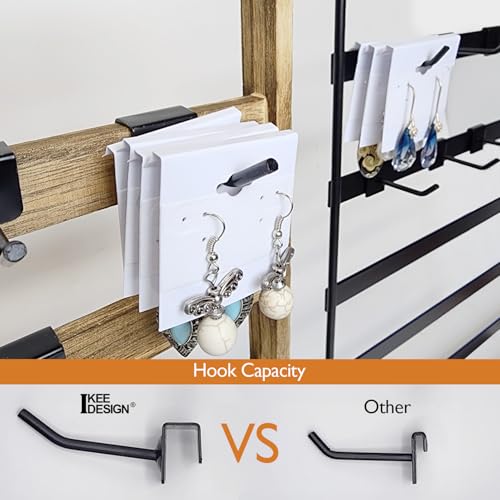 Ikee Design Wooden Jewelry Earring Display Rack, 20 Removable Metal Hooks | Wooden 5 Tiers Jewelry Display Rack with Hooks: Comes with 20 removable metal hooks for earrings, earring cards, bracelets. - color: 4) Oak