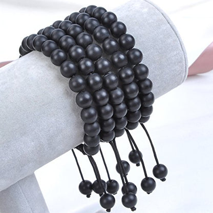 MASSIVE BEADS Natural Healing Power Gemstone Crystal Beads Unisex Adjustable Macrame Bracelets - color: Matte Onyx, size: 8mm