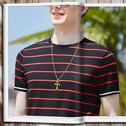 JUNOVUROS 18 to 28 Inches Rolo Chain Ancient Ankh Cross Pendant Necklace for Men Women Boys Girls 316L Stainless Steel with Large And Medium Sizes - color: A-Gold/Size: 1.77 '' * 0.98 ", style: 28 Inches