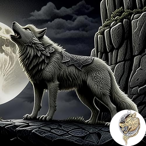 Stainless Steel Gothic Y2K Punk Rock Emo Biker Pendant Necklace | Cosplay Vintage Viking Alt Edgy Fashion Charm Necklace Jewelry for Men Women Active Daily Wear - style: Wolf Head Moon Medallion Gold