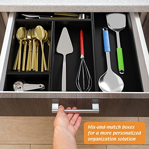 Black Bamboo Drawer Organizer - Silverware&Utensil Holder Organizer for Kitchen Drawers, Multi-Use Drawer Dividers Boxes for Bathroom Counter，Cabinet, Garage, Office Desk, Makeup, Jewelry (12*6*2.5) | Silverware Cutlery Utensil Tray, Multi-Use Drawer Divi