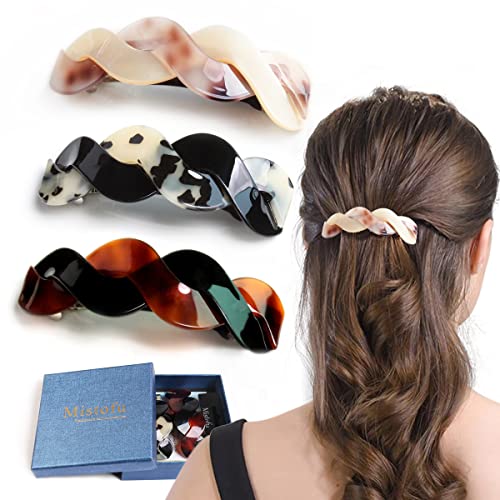 Mistofu Hair Barrettes - Large Barrettes for Thick Hair - Vintage French Barrettes Retro Hair Accessories for Women Daily Wear-3Pcs - color: tortoiseshell color1
