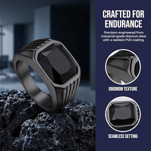 Cubic Zirconia Rings for Men Women Stainless Steel Birthstone Ring Square Cut Statement Jewelry Size 7-14 - color: Black-Black Onyx, size: 09