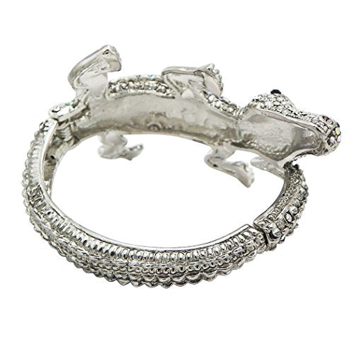 Rosemarie & Jubalee Women's Stunning Crystal Rhinestone Pave Alligator Hinged Cuff Bangle Bracelet, 6.5"