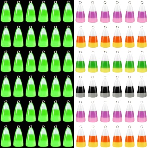 64Pcs Resin Candy Corn Charms Glow in The Dark Halloween Pendant | Mini Luminous Resin Fake Candy Corn, 32 Solid 32 Luminous , Fall Halloween Bracelet Necklace Jewelry Making, DIY Crafts - style: Candy Corn Style