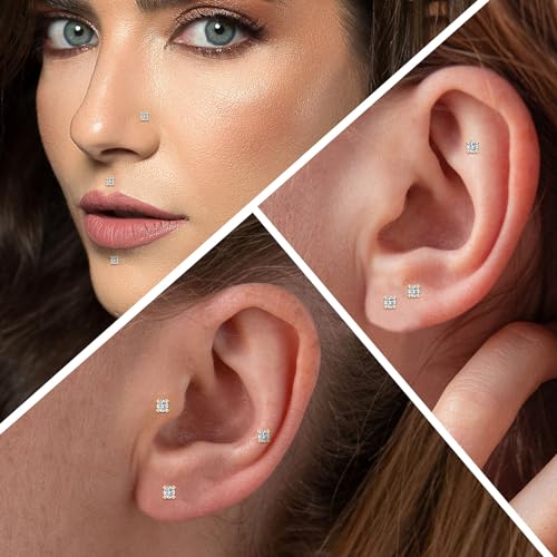 GAGABODY G23 Titanium 16G 6/8/10mm Clear CZ/Opal Internally Threaded Labret Monroe Lip Studs 6mm Helix Cartilage Tragus Earring Piercing - color: 16G-3Pcs-Gold-Length:8mm CZ:4mm