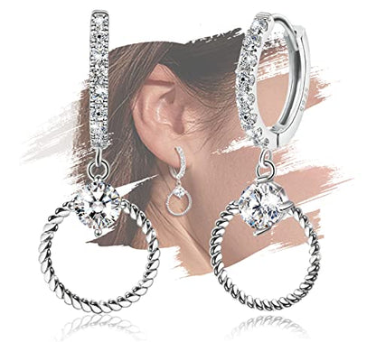 Sterling Silver Hoop Earrings with Drop Dangle for Women Hypoallergenic Twisted Earrings Huggie Hoop Earrings with Charms Trendy Cubic Zirconia Loop Earrings with Dangling Fashion Earring Gift for Her - size: Small