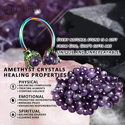 OUFER 316L Surgical Steel Circular Earrings Two White Opals Surrounded by Dragon Claws Cartilage Earing Ear Body Piercing Jewelry Helix Earrings Piercing… - color: Rainbow Purple