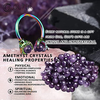 OUFER 316L Surgical Steel Circular Earrings Two White Opals Surrounded by Dragon Claws Cartilage Earing Ear Body Piercing Jewelry Helix Earrings Piercing… - color: Rainbow Purple