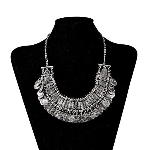 LUREME Vintage Engraved Coin Bib Statement Necklace Clavicle Necklace (01003295) - style: Antique Silver