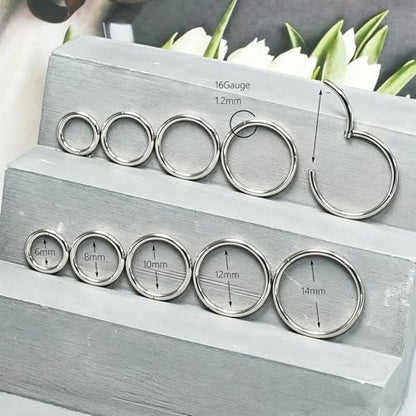 16Gauge earrings nosering clicker hoop Hypoallergenic body piercing ring | 6-14mm/6-12mm/Stainless Steel Gold/Silver,Septum Rings Hinged Clicker, Helix Cartilage Daith Tragus,Sleeper Hoop,Piercing - color: 16G 6-8-10-12-14mm Silver