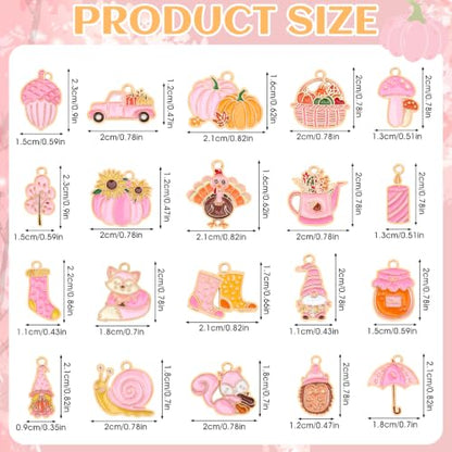 40 Pcs/20 Pairs Pink Fall Charms for Jewelry Making | Autumn Thanksgiving Day Charm, Pumpkin Maple Leaf Turkey Harvest Pendants, for Bracelet Necklace Earring, DIY Craft Gifts - style: Pink Fall