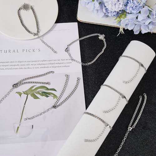 SUNNYCLUE 1 Box 16Pcs Stainless Steel Bracelet Chains Adjustable Slider Chain Bracelets Bulk with Lobster Clasp Metal Silver Extension Links for Jewelry Making FindingsDIY Women Men Crafts