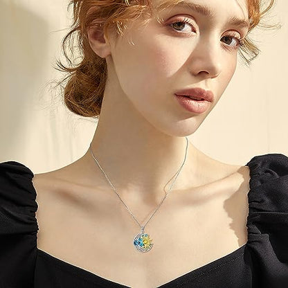 AOBOCO 925 Sterling Silver Moon Sun Star Necklace Celtic Jewelry for Women Girls - color: Silver&Gold&Turquoise
