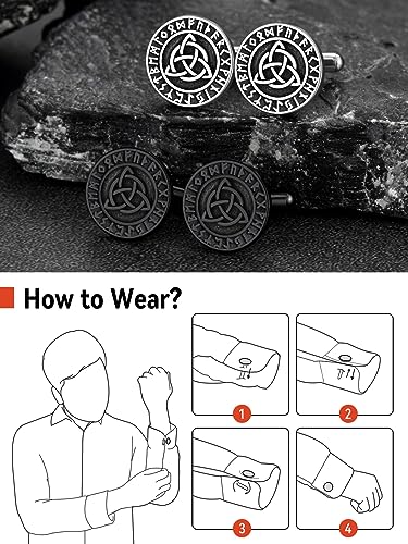 FaithHeart Mens Cufflinks, Norse Viking Tuxedo Shirt Cuff Links, Stainless Steel Cuff Links and Shirt Studs, Gift Box - style: 02. Celtic-Silver
