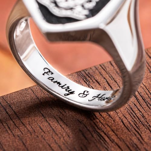 callie Custom Signet Ring - Engraved Text & Photo, Personalized Family Crest Coat Of Arms Rings, 925 Sterling Silver/Brass | Father's Day Jewelry Gifts for Men & Women - color: Hexagon