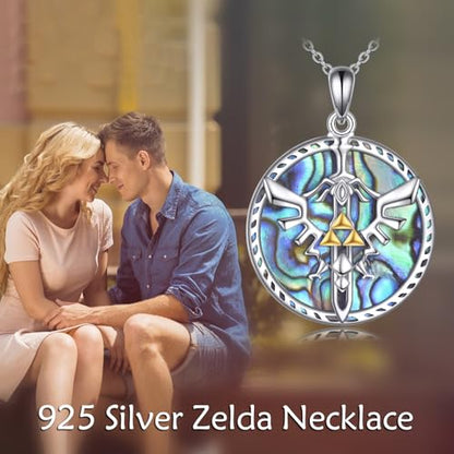VONALA Artemis's/Poseidon's/Athena's/Weapons Necklace S925 Sterling Silver Plated Abalone Pendant Necklace for Women Men for Women Men - style: Modern