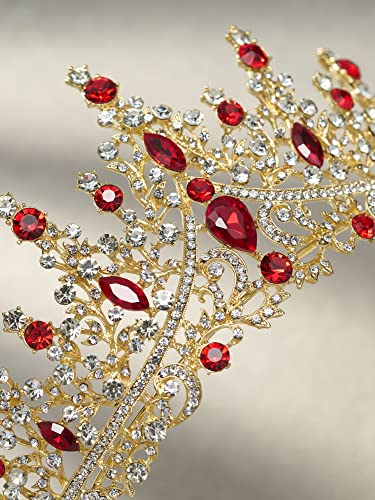 SWEETV Crystal Wedding Tiara for Women, Royal Queen Crown Headband, Rhinestone Princess Hair Accessories for Prom Birthday - color: 3.Red