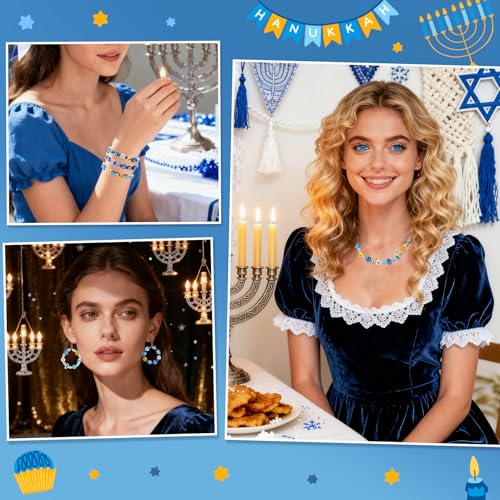Hanukkah Beads,300Pcs Chanukah Polymer Clay Beads for Bracelet Making - color: Hanukkah Color