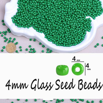 Legefo 4mm Glass Seed Beads Bulk, Green 6/0 Small Mini Pony Seed Beads, Tiny Round Craft Bead for Bracelet Necklace Wrist Jewelry Making Beading Weaving DIY Crafts Supplies, 1000pcs - color: Green