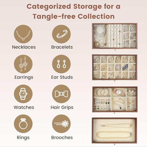 Wooden Jewelry Box for Women, 5-Layer Jewelry Organizers and Storage with 5 Drawers & Velvet Trays, Large Earring Holder, Necklace Ring Travel Case, Gift Box for Drawer, Wood - size: 5-Layer