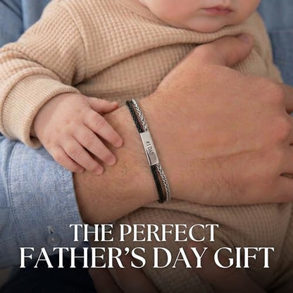 Mens Bracelet - Stainless Steel, Non Tarnish Rope Chain Bracelets, Stylish Fathers Day Gift for Dad, Husband, Boyfriend. - color: Black & Silver (Engraved)