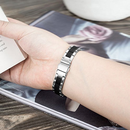 Compatible with Alta Bands Metal, Special Edition Replacement for Alta HR Stainless Steel Bands Adjustable Accessory Wristband Small Large for Alta Bracelet Women Men - color: A2-Silver-Black
