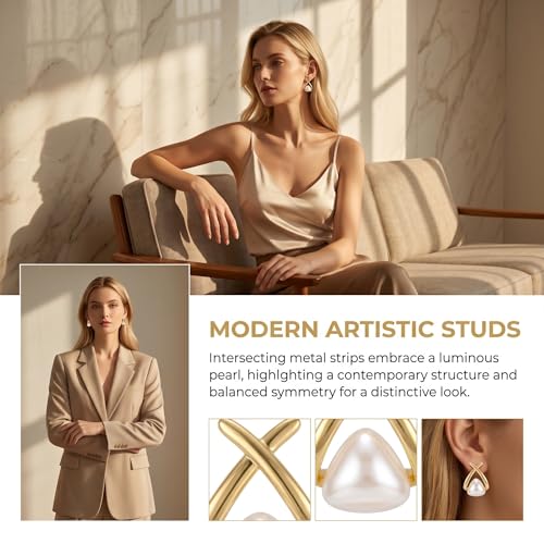 Gold Pearl Earrings For Women Gold Plated Stud Dangle Earrings | Gold Plated Pearl Earrings For Women Lightweight Stud And Dangle Design For Daily Wear Office Party Wedding Vacation