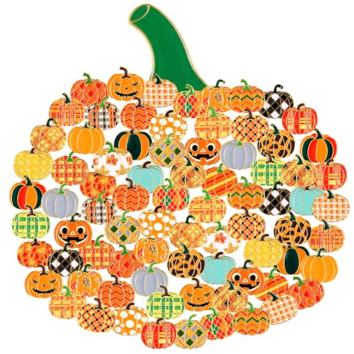 30/60 Pcs Cute Enamel Pins Bulk Plant Flower Animal Halloween Gothic Fall Pumpkin Cartoon Lapel Pin Brooches Jewelry Gift for Backpack Clothes Hats Accessories - style: Pumpkin