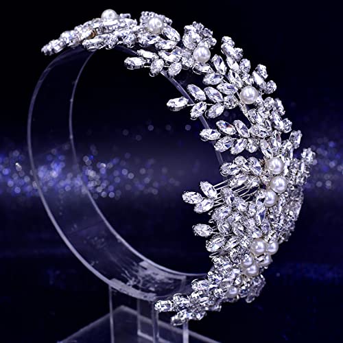 Crystal Wedding Hair Comb Bridal Hair Accessories Pearl and Rhinestone Bridal Side Combs for Women and Girls （Silver） - color: Silver