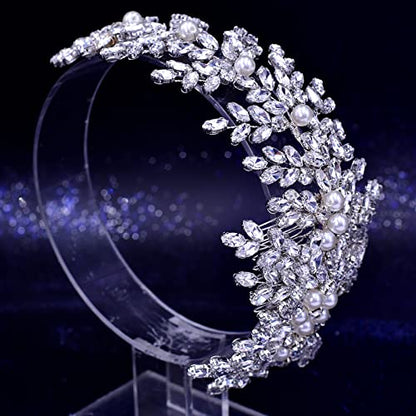 Crystal Wedding Hair Comb Bridal Hair Accessories Pearl and Rhinestone Bridal Side Combs for Women and Girls （Silver） - color: Silver