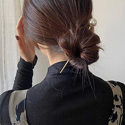 Hairpin Faux Pearl Hair Stick Fork Pin Retro Metal Chopstick Hairpin Bun Holder