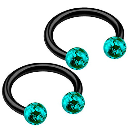 2pcs 16g Circular Barbell Black Titanium G23 Ear Helix Lip Eyebrow Tragus Nose Snake Septum Cartilage Bite Ring B2ICT - color: Blue Zircon