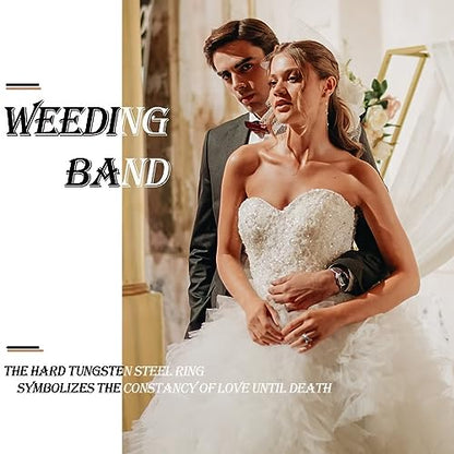 6mm 8mm Men Women Black Silver Gold Tungsten Carbide Rings Wedding Bands Matte Brushed Finish Beveled Step Edges - color: silver 8mm step