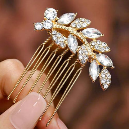 Foyte Crystal Bride Wedding Hair Comb Leaf Bridal Headpieces Rhinestone Hair Pieces Bridesmaid Side Combs Hair Accessories for Women (gold leaf) - color: gold leaf