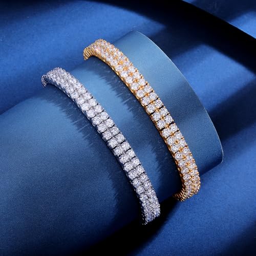 2 Rows Tennis Bracelets for Women Men - 18K Yellow Gold Plated 3mm Round Cut Cubic Zirconia Classic Tennis Bracelet, Size 6.5-8.5 Inch - color: Gold - 2 Rows, size: 7.5 inch
