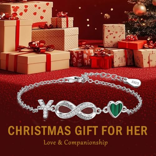 925 Sterling Silver Adjustable Letter Bracelets Infinity Heart Emerald Charm Link Bracelet ，Personalized Charm Alphabet Jewelry Valentines Christmas Mother’s Day Birthday Gifts - color: Y