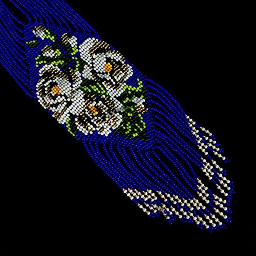 Handmade Native American Style Tribal ethnic Seed Bead Beaded Layered Medallion Necklace 4 - color: Blue