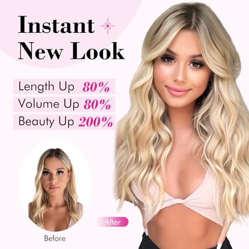 REECHO Blonde Hair Extensions, 20” Single Piece Clip in Hair Extensions Thick Long Beach Wavy Natural Soft Synthetic Hairpieces for Women, Cool Light Blonde - color: Cool Light Blonde - Wavy, size: 20 Inch (Pack of 1)