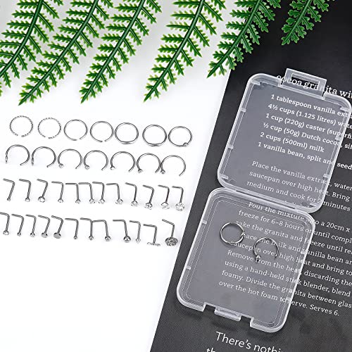 35-70 PCS 18G 20G Nose Rings for Women & Men - Gold Hoops, L Shape, Studs & Screw - 316L Surgical Stainless Steel - color: Color G-40pcs