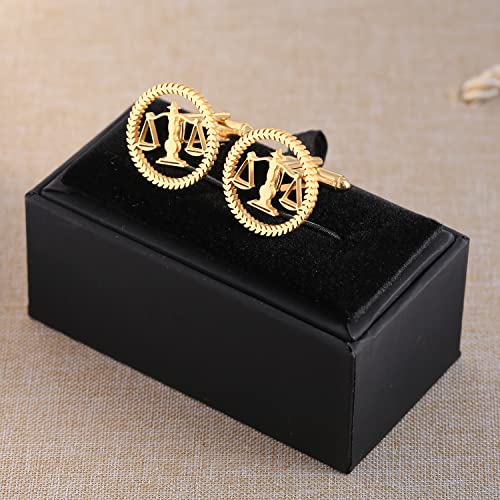TINGKU Attorney Lawyer Cufflinks and Tie Clip for Men Gifts Scales of Justice Cuff links Tie Clasp Father in Law Enforcement Suit Shirt Jewelry - style: Cufflinks Gold