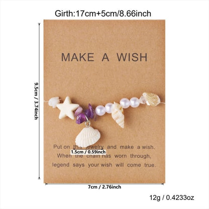 Handmade Natural Shell Starfish Beads Bracelets with a Wish Card Bohemia Sweet Seashell Conch Pearl Charm Bracelets for Women Boho Sea Themed Summer Beach Surfer Vacation Jewelry Gifts - style: StyleF