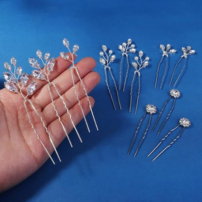 11 Pieces Bride Hair Pins Rhinestones Hair Accessories for Women Crystal Hair Piece for Wedding Bride Women Bridesmaids - color: 01 Silver-TY-0424