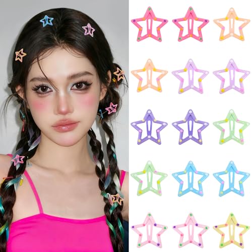 Star Hair Clips Snap Hair Barrettes Non Slip Star Hair Accessories Glitter Colors polka dots Metal Hair Clips for Girls Women -15 PCS 1.18" - color: 15 P -1.18"-Glitter polka dots