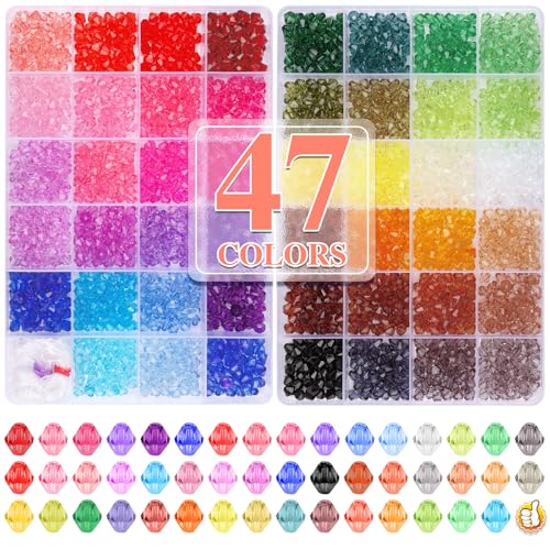 XSEINO 3760 Pieces 6mm Crystal Beads for Jewelry Making, 47 Colors Crystal Acrylic Beads for Bracelets Jewelry Making and DIY Crafts - color: Crystal