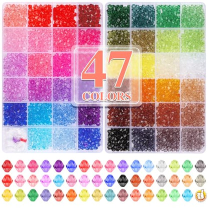 XSEINO 3760 Pieces 6mm Crystal Beads for Jewelry Making, 47 Colors Crystal Acrylic Beads for Bracelets Jewelry Making and DIY Crafts - color: Crystal