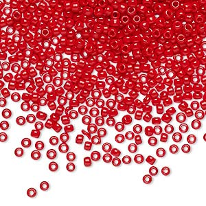 Kathy Bankston Red Seed Bead Necklace, Thin 1.5mm Single Strand Beaded Necklace - color: Shiny Opaque Cherry Red